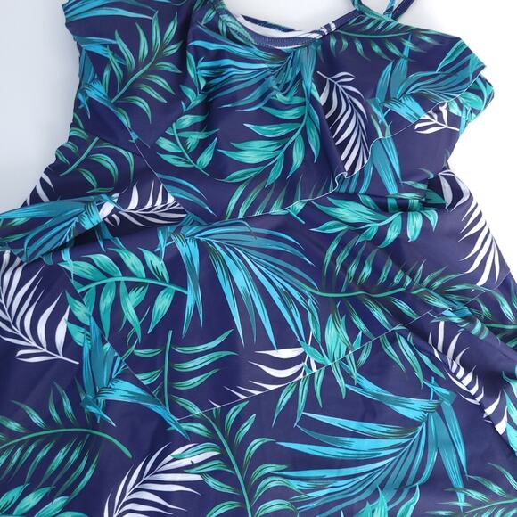 NEW Holipick Tankini Swimsuit Top Size Small Palm Print Navy Blue, Green Floral - Picture 3 of 3